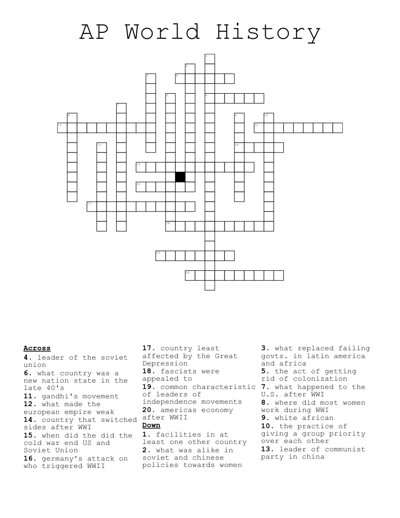 AP World History Crossword WordMint