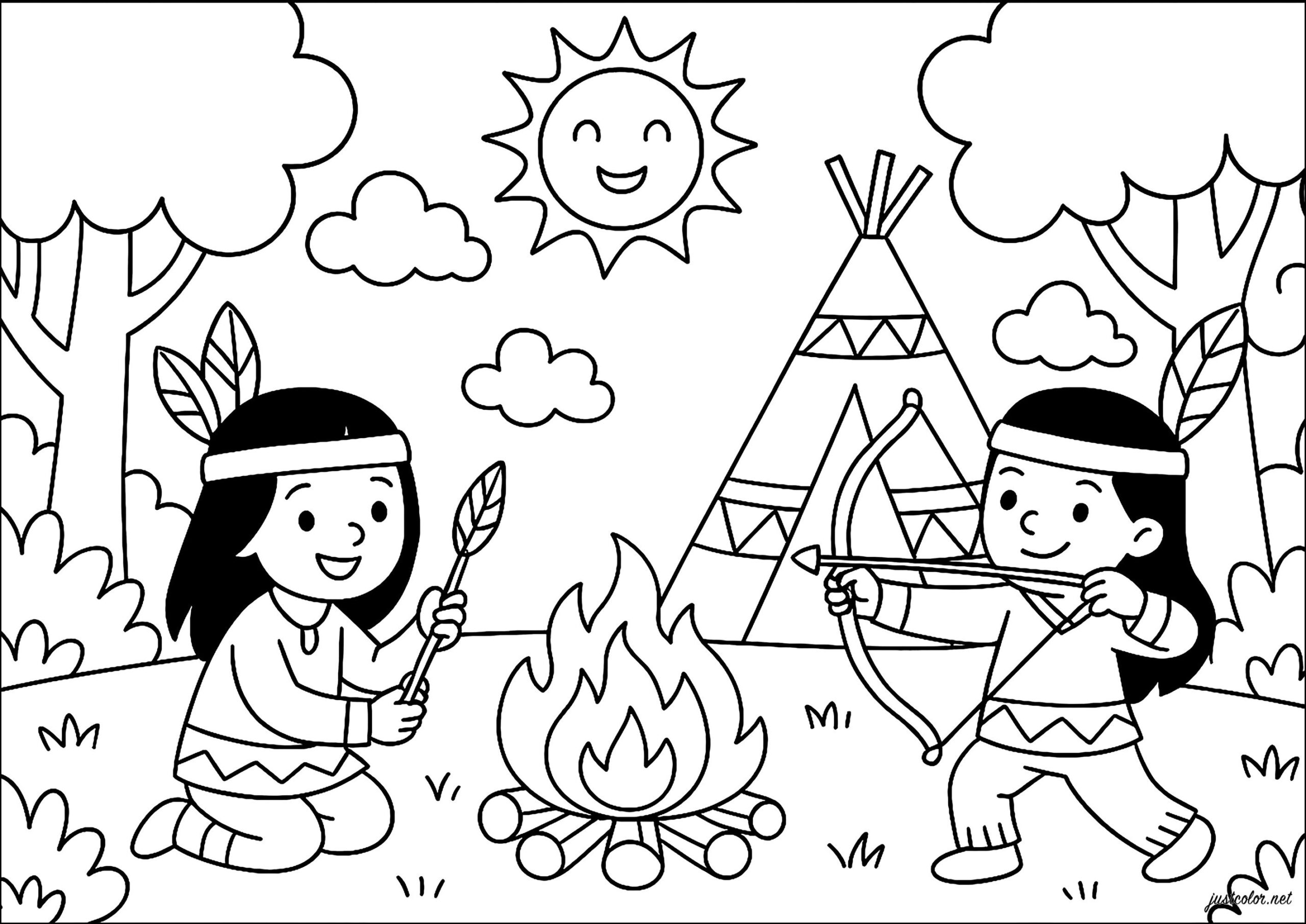 Archery Indian Coloring Pages For Kids