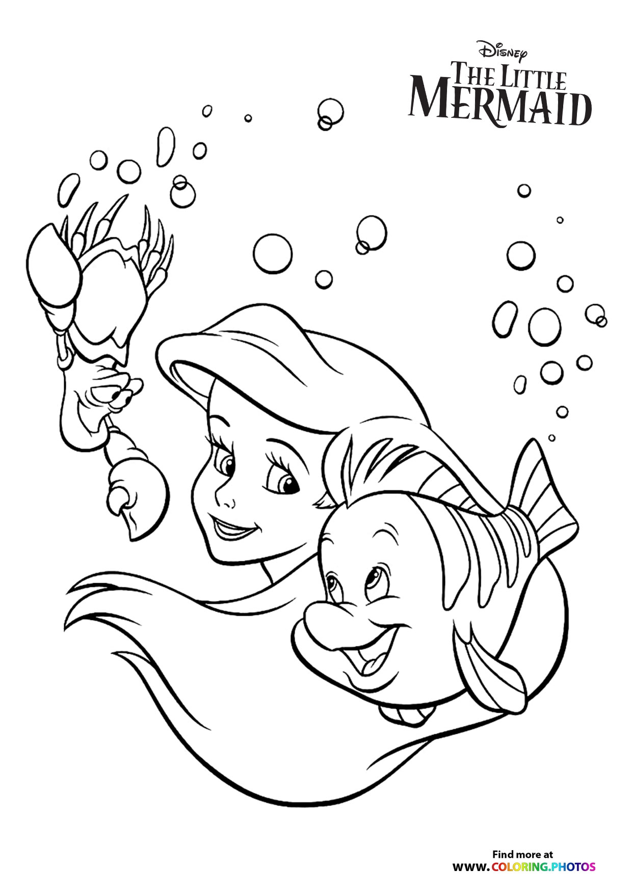 Ariel Sebastian And Flounder Playing Coloring Pages For Kids