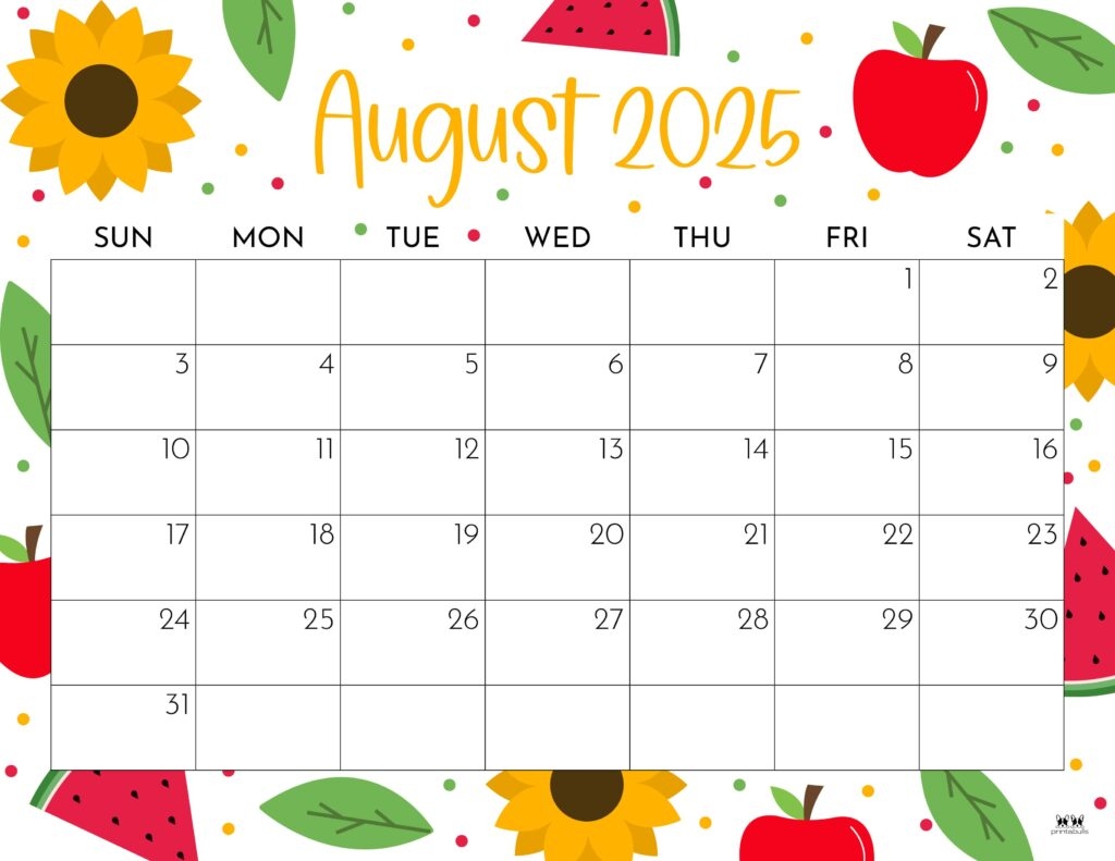 August 2025 Calendars 107 FREE Printables Printabulls