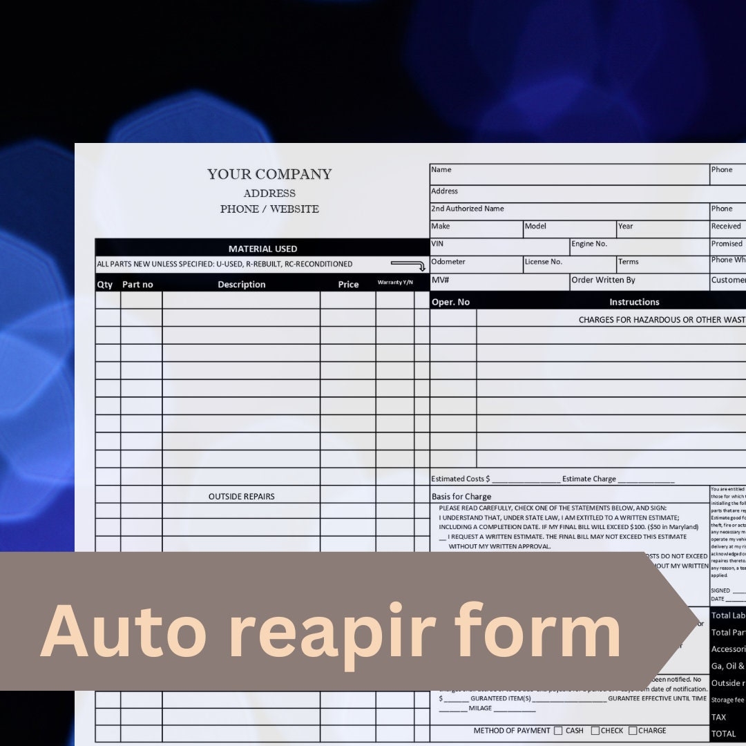 Auto Repair Form Template Auto Repair Service Form Printable Editable Instant Download Auto Shop Invoice Excel Etsy Auto Repair Form Template Auto Repair Service Form Printable Editable Instant Download Auto Shop Invoice Excel Etsy
