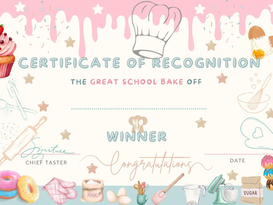 Award Your Top Bakers With This Certificate Perfect For Celebrating Their Sweet Success In The School Baking Competition Etsy