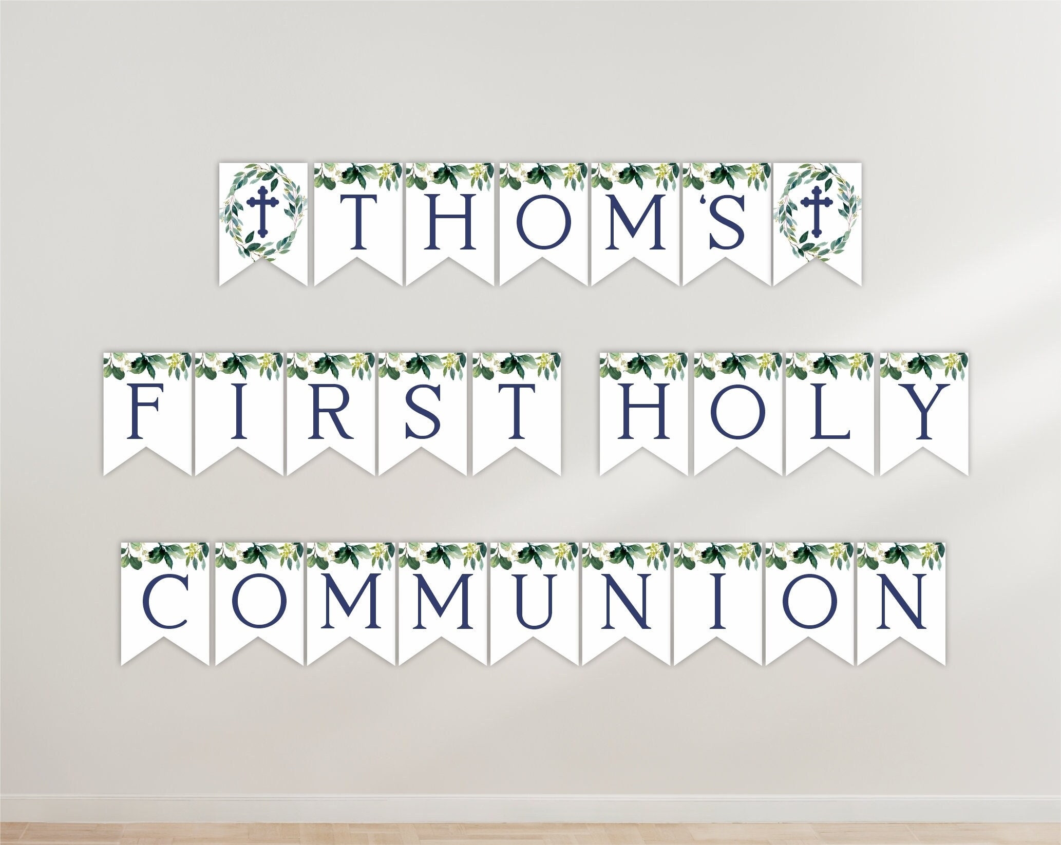 Banner First Holy Communion Boy And Girl First Communion Decorations Communion Decoration Printable Banner Geenery FC04 Etsy