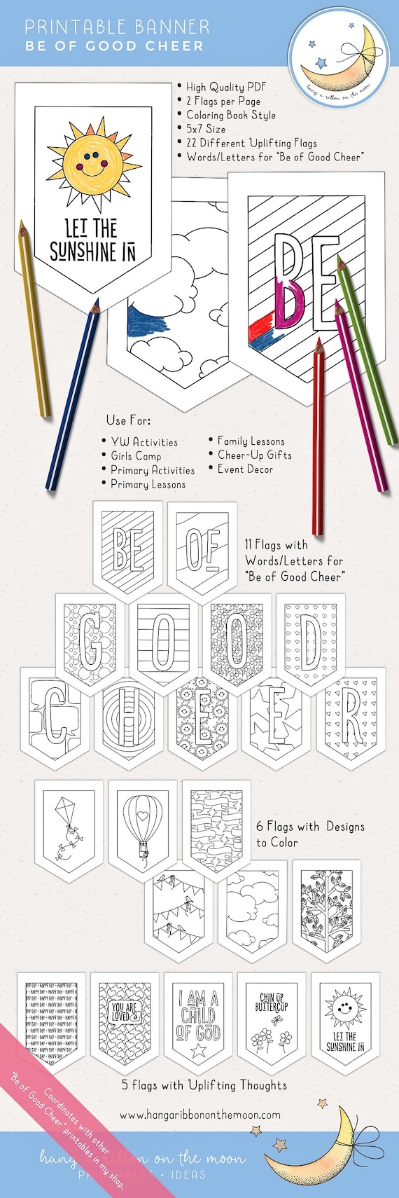 Banner Printable PDF Be Of Good Cheer Young Women Primary Activities Or YW Camp Coloring Book Style digital Download Etsy
