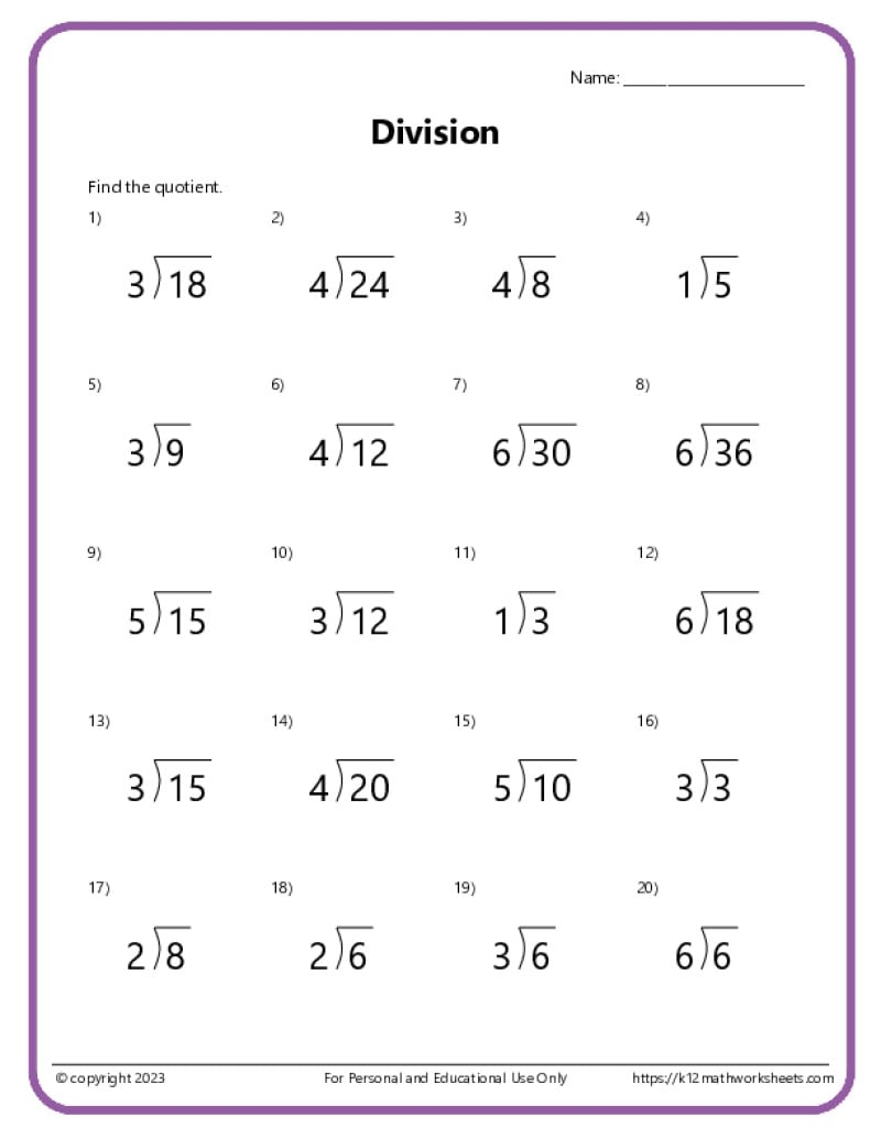 Free Printables Long Division Worksheets