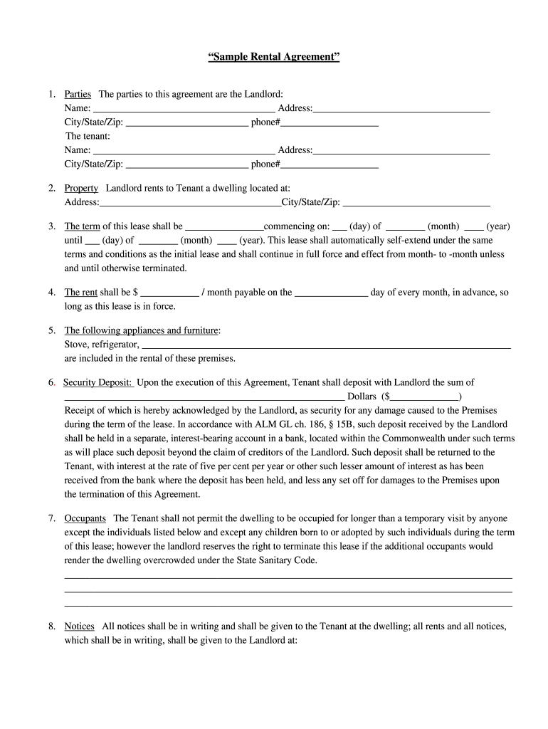 Free Printable Basic Rental Lease Agreement