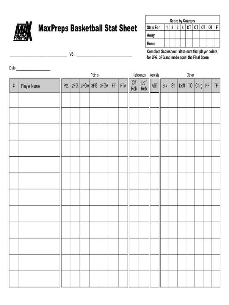 Basketball Stats Sheet Fill Online Printable Fillable Blank PdfFiller
