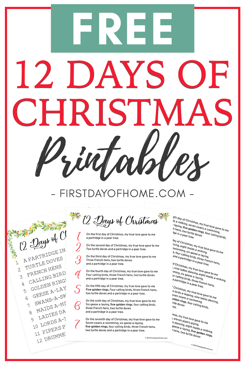 12 Days Of Christmas Free Printables 12 Days Of Christmas Free Printables
