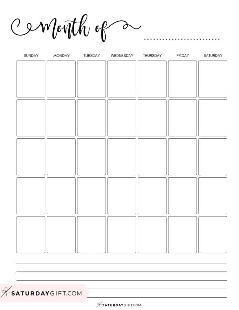 Printable Template For Monthly Calendar