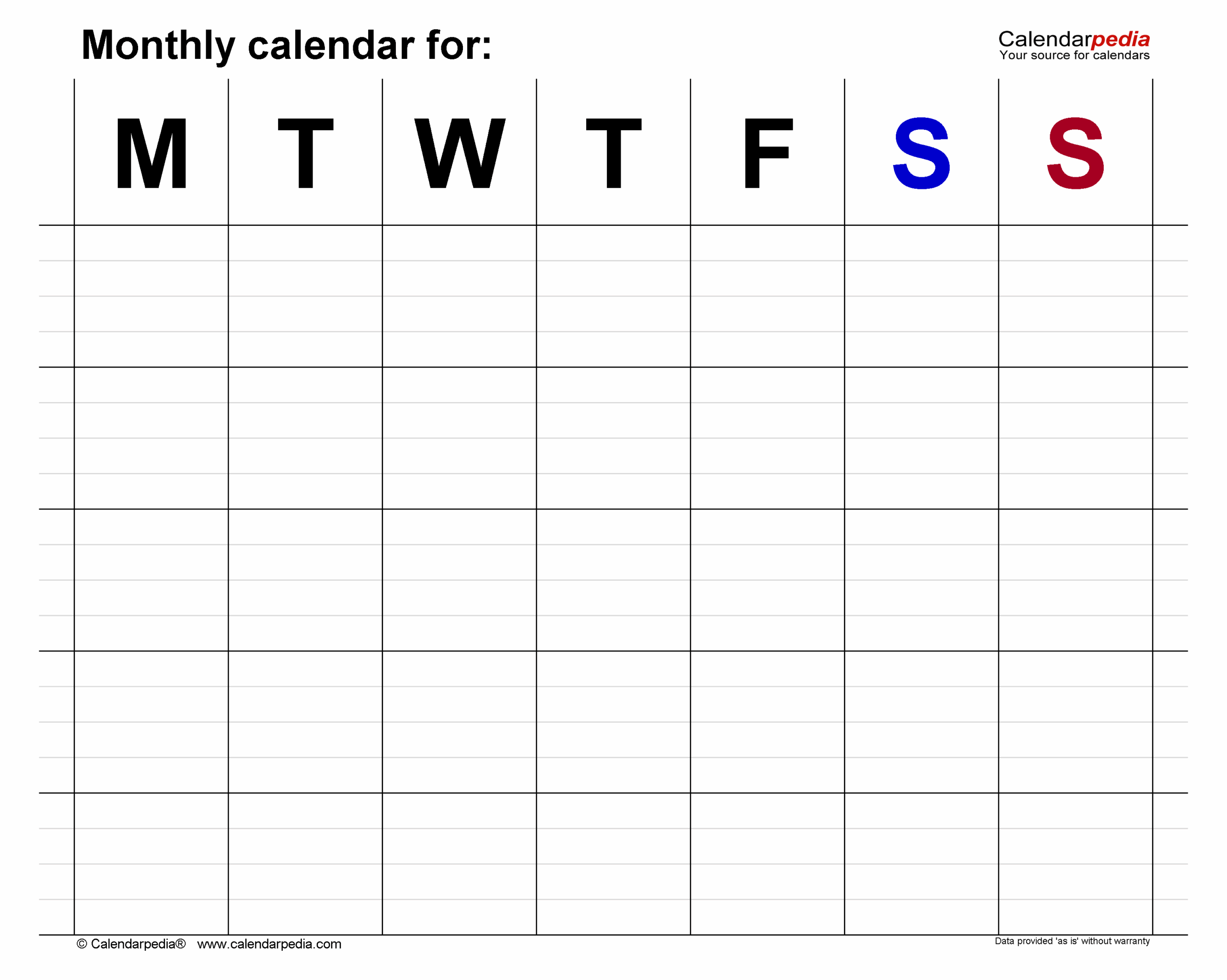 Blank Monthly Calendar Templates For Microsoft Excel Blank Monthly Calendar Templates For Microsoft Excel