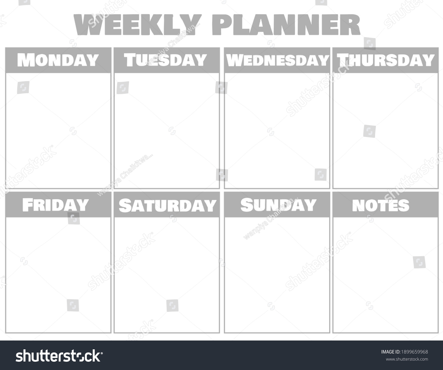 Blank Weekly Plannercalendar Templateschedule Planning Week Stock Vector Royalty Free 1899659968 Shutterstock