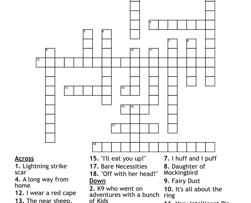 Book Characters Crossword WordMint