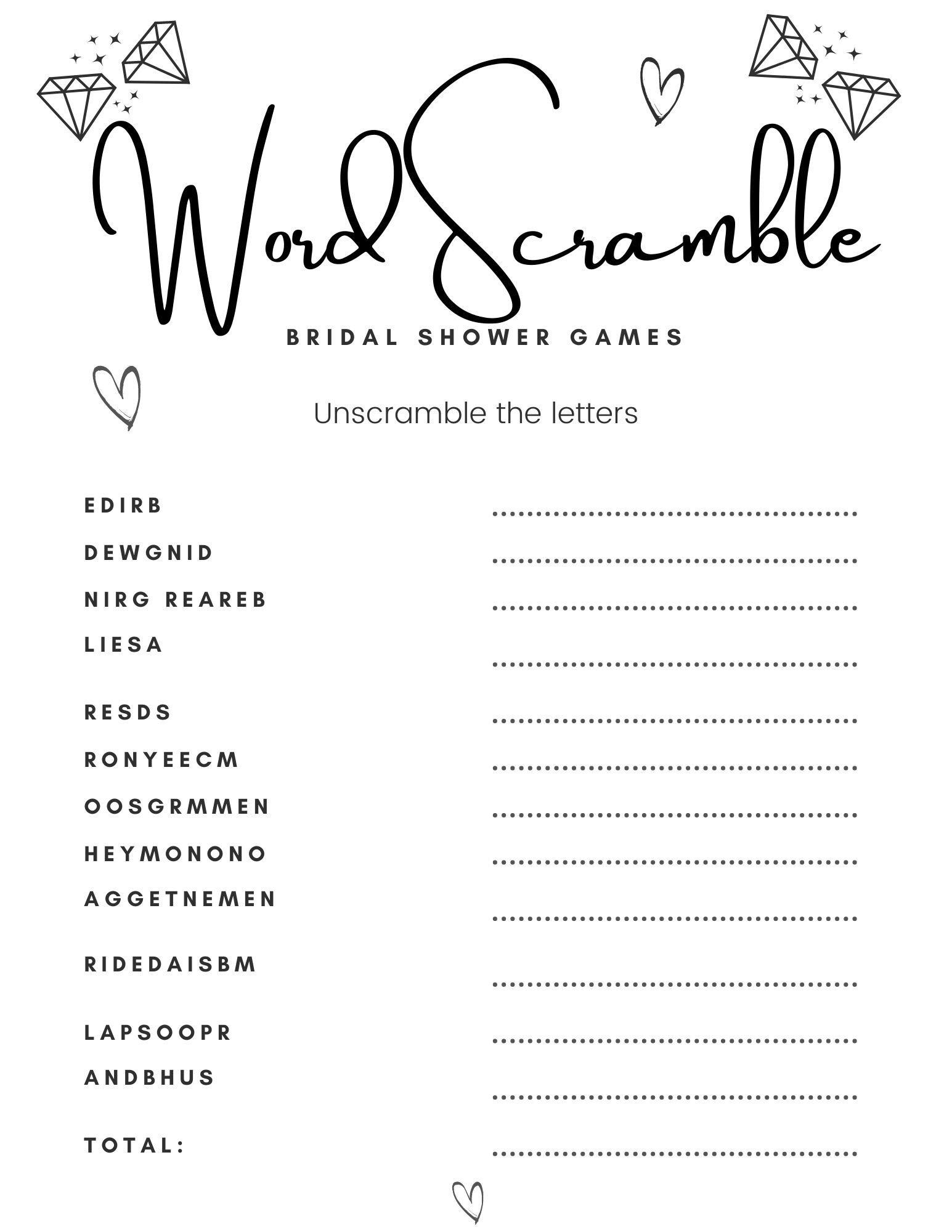 Bridal Shower Game Free Printable