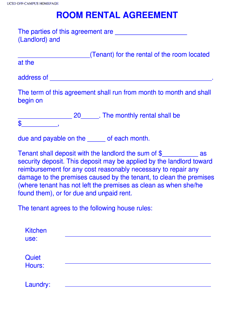 California Room Rental Agreement Fill Online Printable Fillable Blank PdfFiller