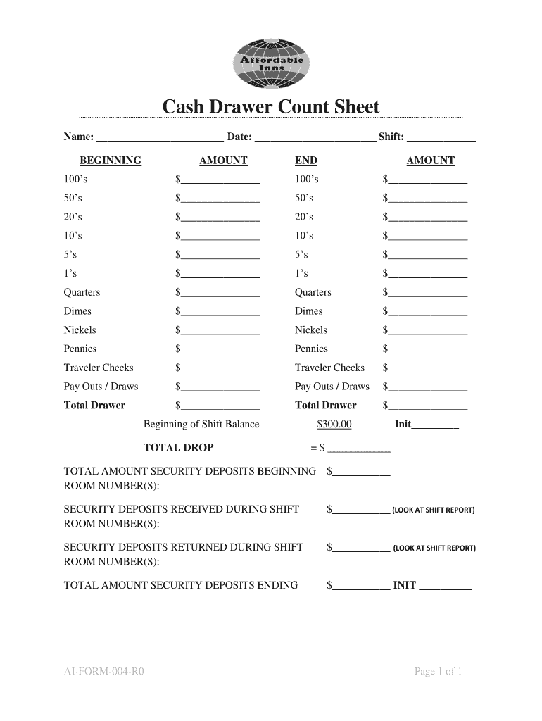 Cash Count Form Fill Online Printable Fillable Blank PdfFiller