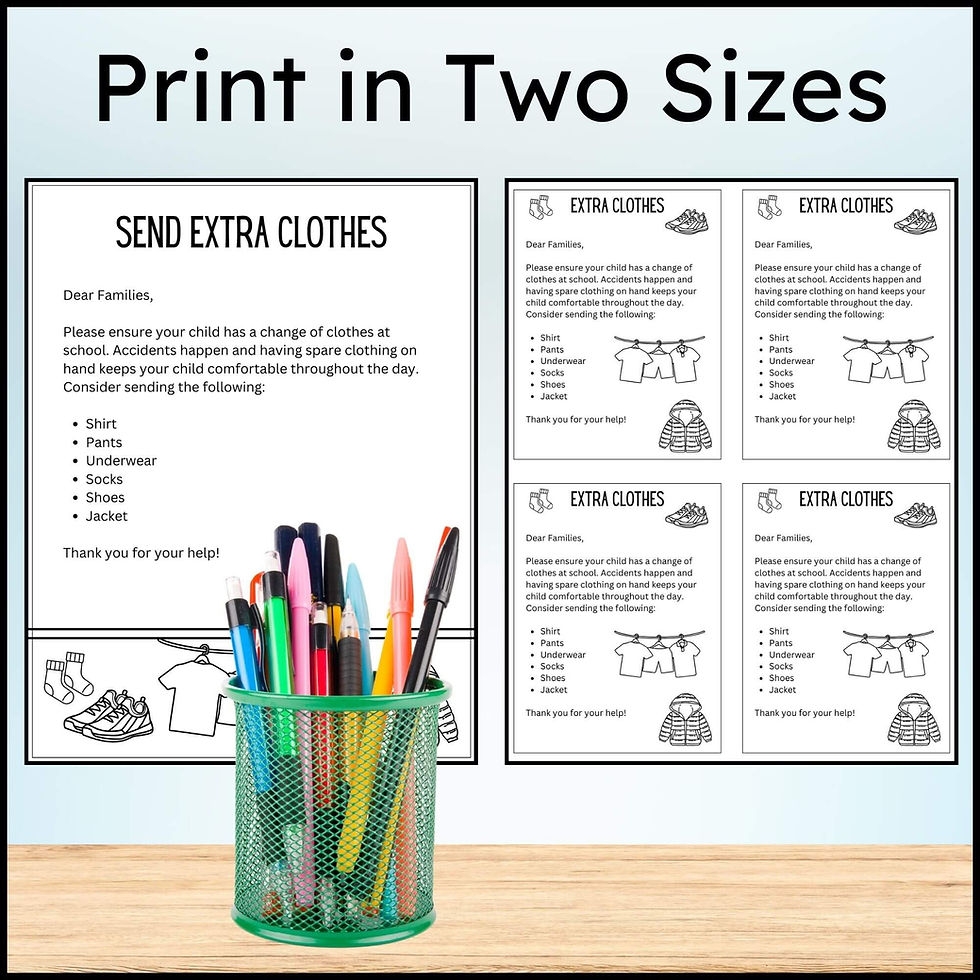 Change Of Clothes Notes Send Extra Clothing And Cold Weather Letter Editable MB Creations