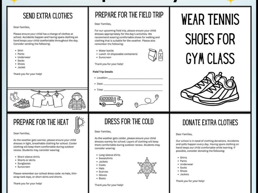 Change Of Clothes Notes Send Extra Clothing And Cold Weather Letter Editable MB Creations