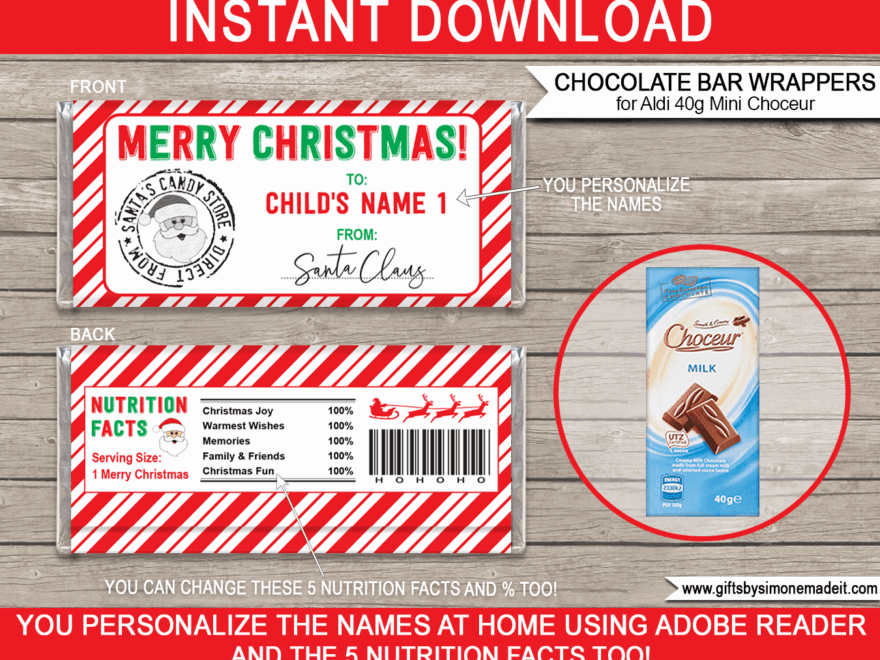 Christmas Chocolate Bar Wrappers Template Printable Gift From Santa