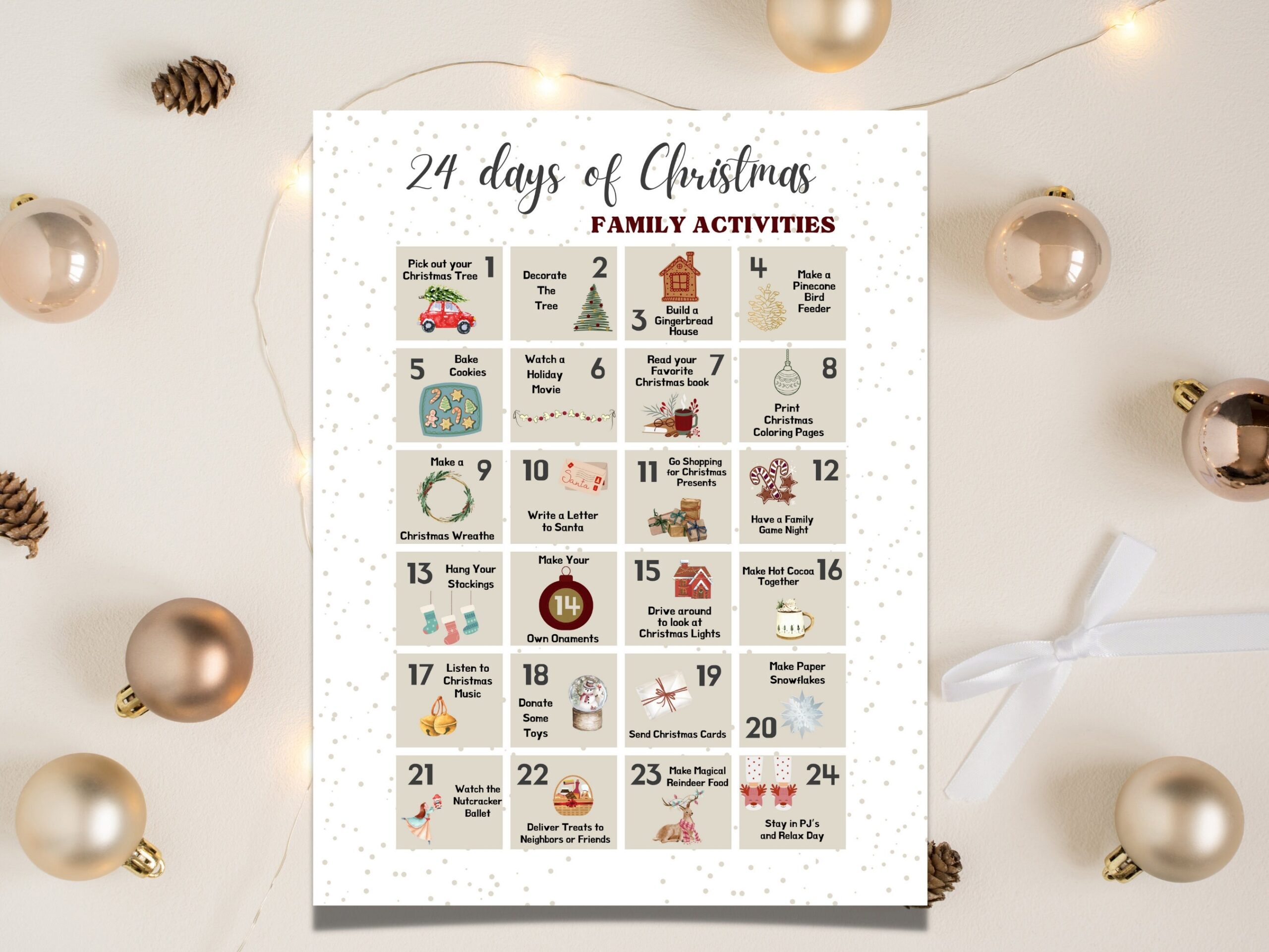 Christmas Countdown Calendar Of Fun Family Activities Printable Advent Calendar Christmas Printable printable Advent Calendar Family Time Etsy