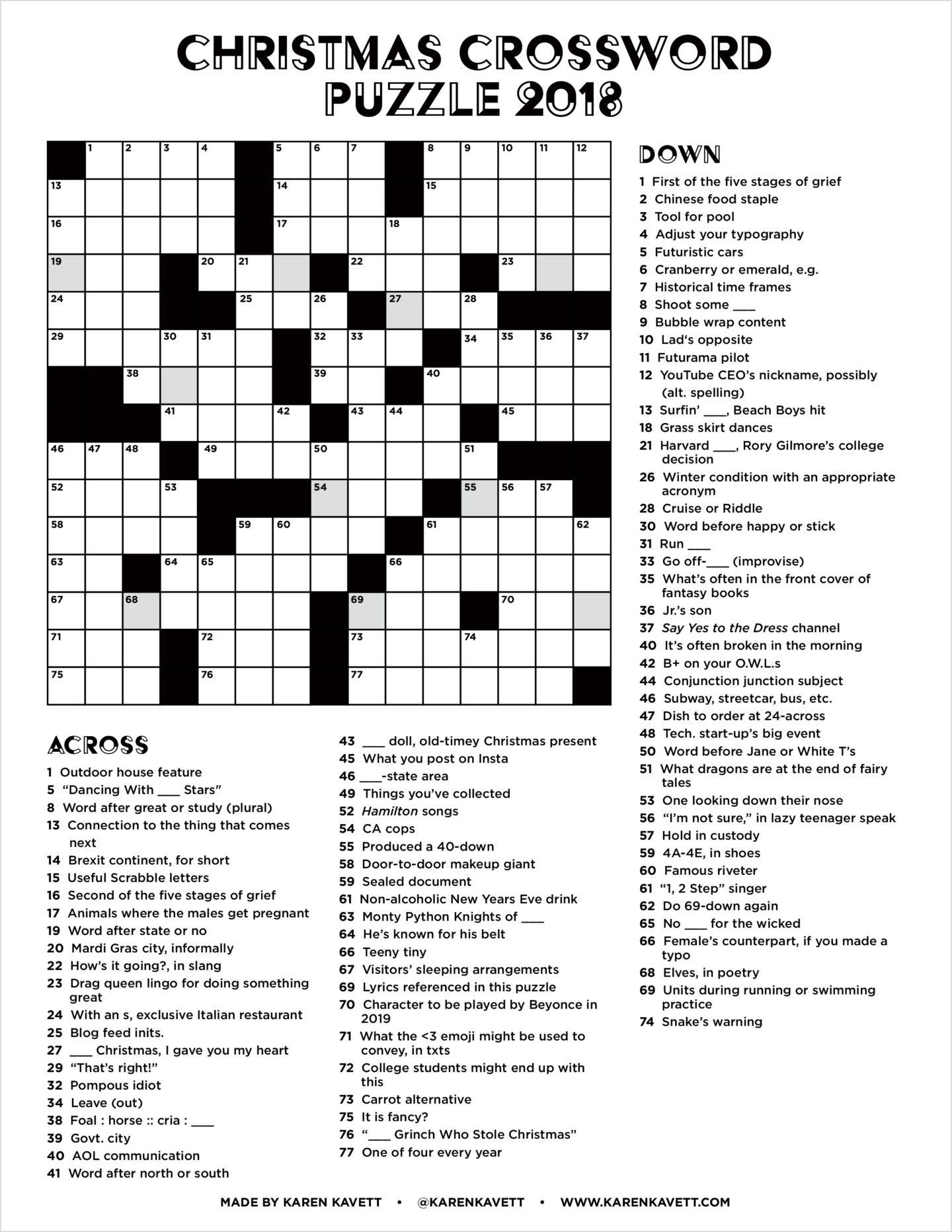 Christmas Crossword Puzzle 2018 Karen Kavett Christmas Crossword Puzzle 2018 Karen Kavett