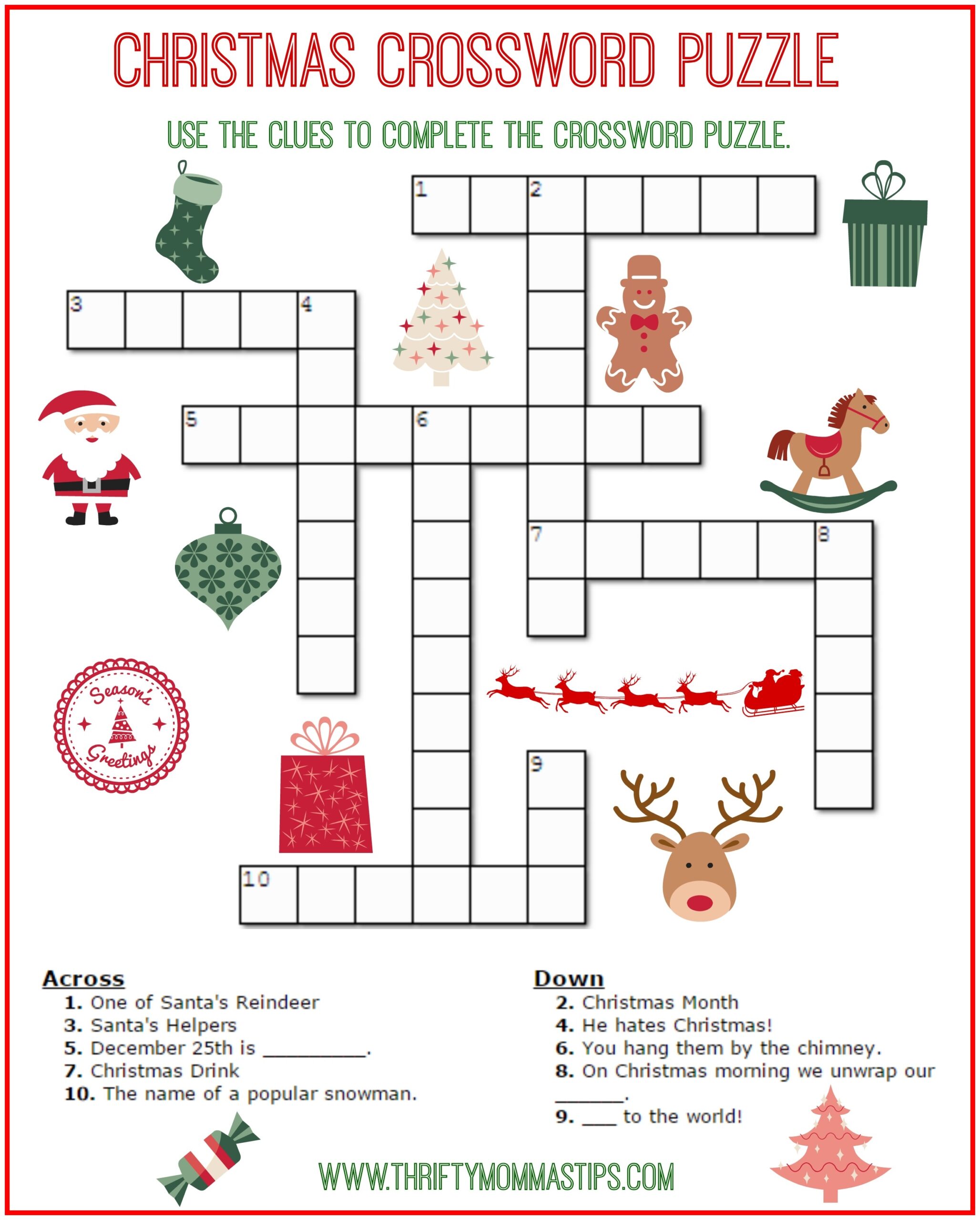 Christmas Crossword Printable For Adults