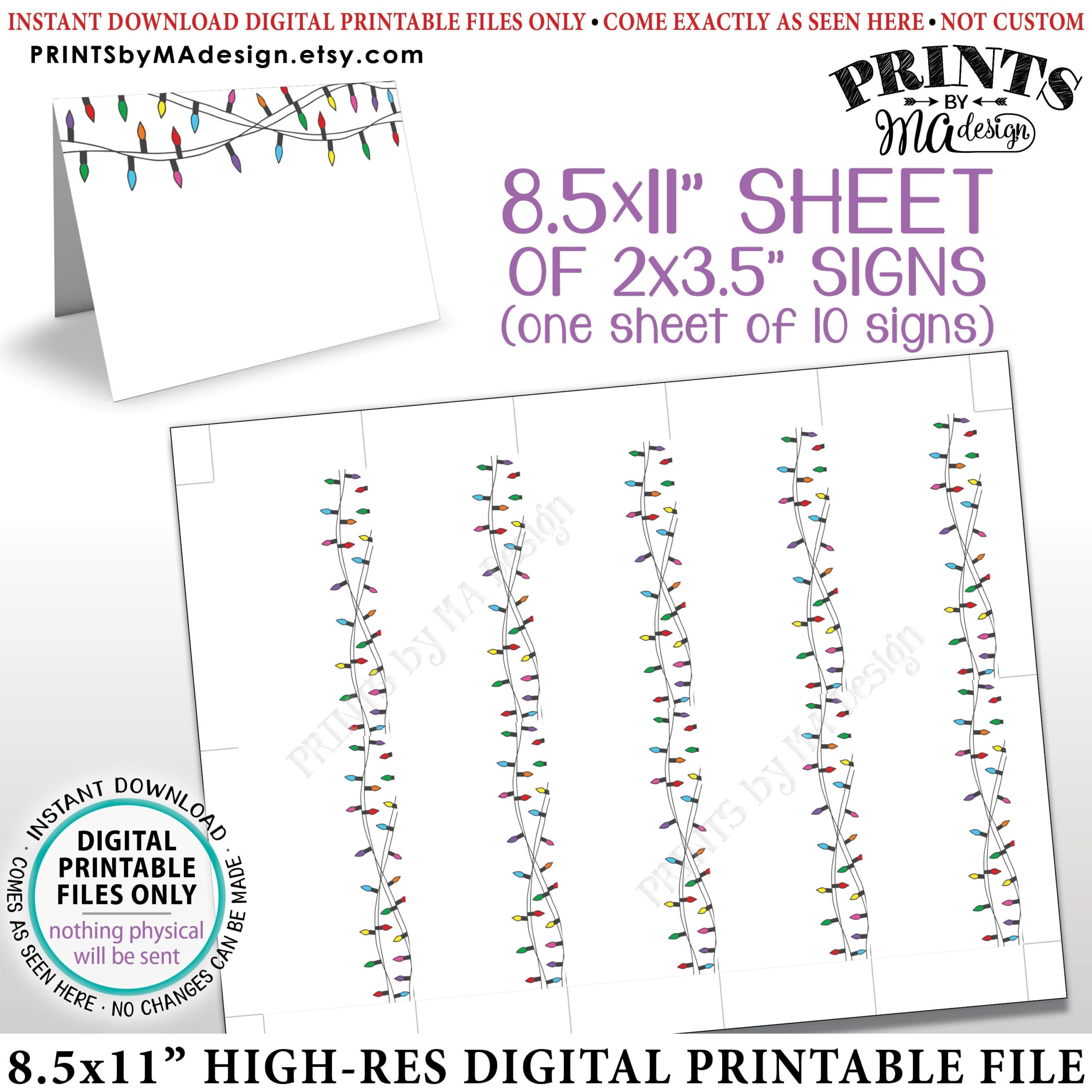 Place Cards Printable Sheet Colored