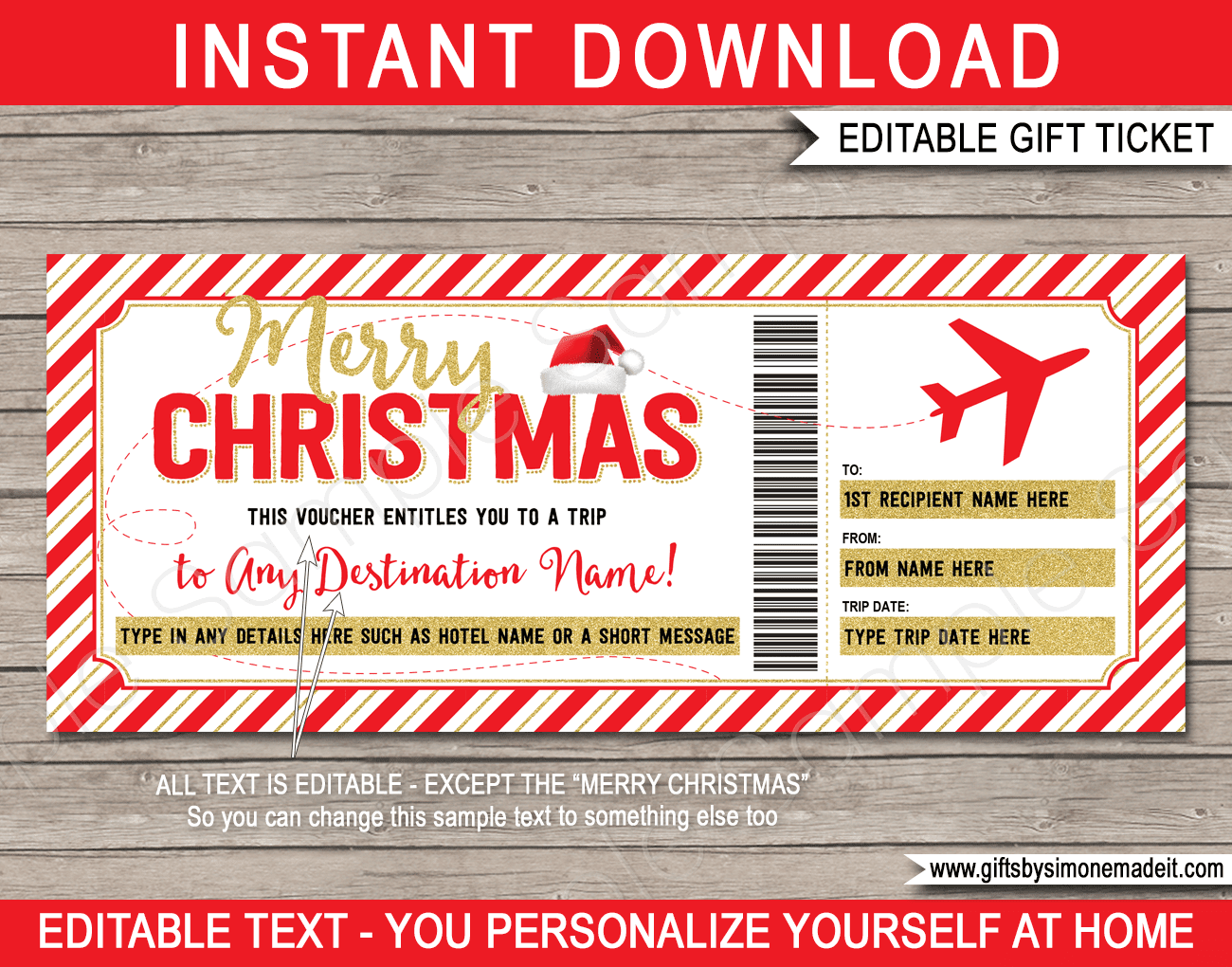 Christmas Plane Ticket Voucher Template Printable Boarding Pass Gift