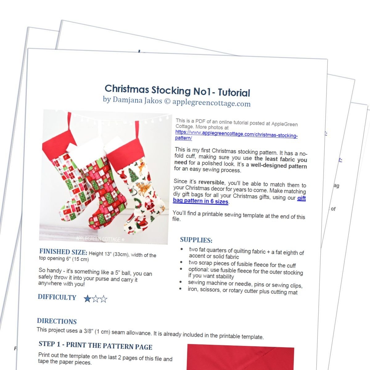 Christmas Stocking No1 Printable Tutorial PDF Christmas Stocking No1 Printable Tutorial PDF