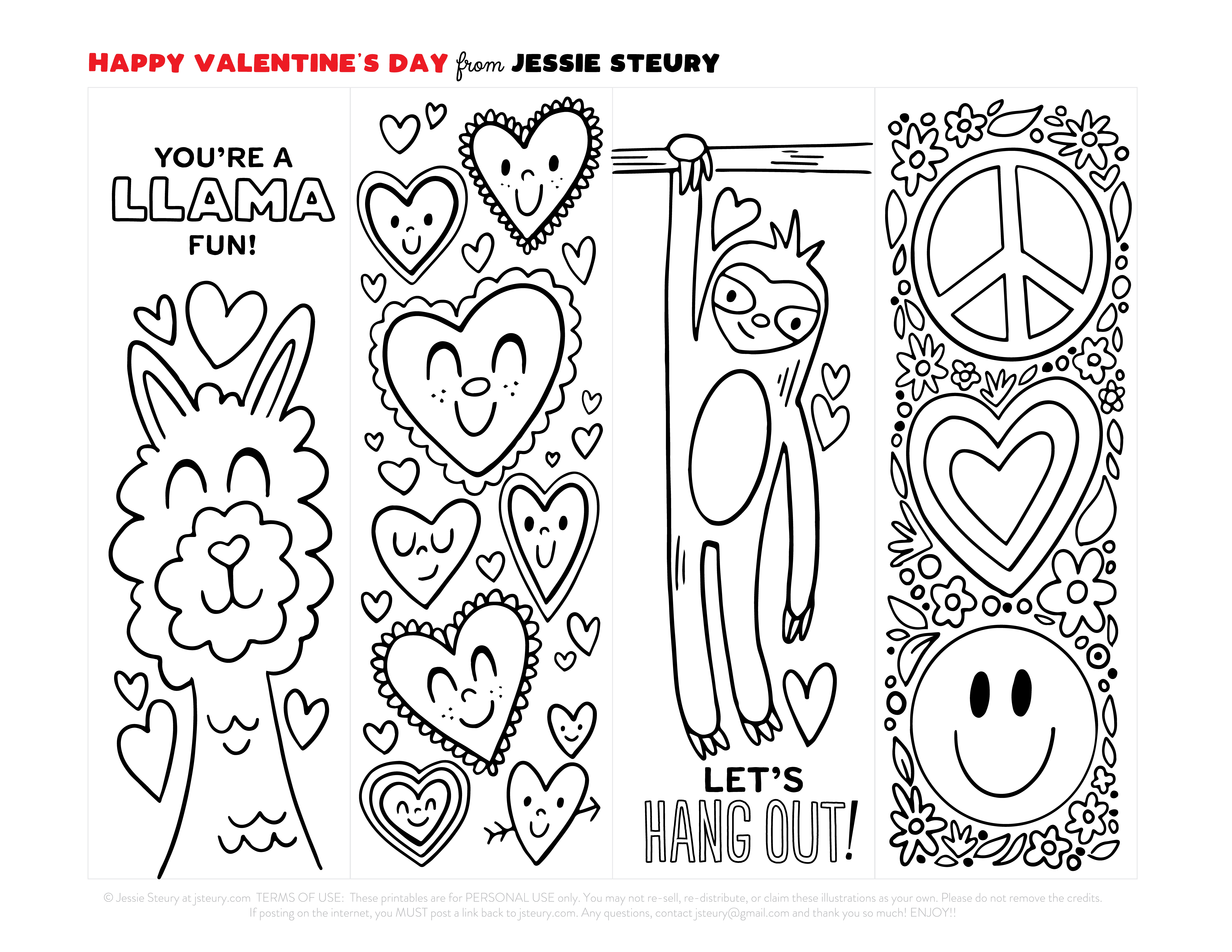 Color In Bookmark Valentines Blog Jessie Steury
