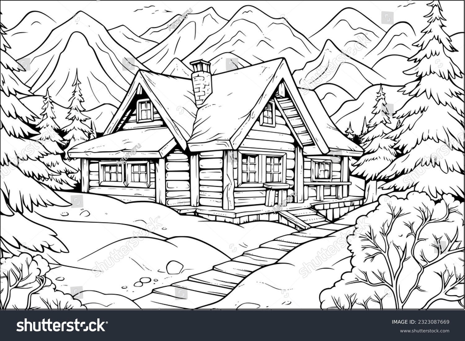 Coloring Page Adult Kids Wooden Cabin Stock Vector Royalty Free 2323087669 Shutterstock