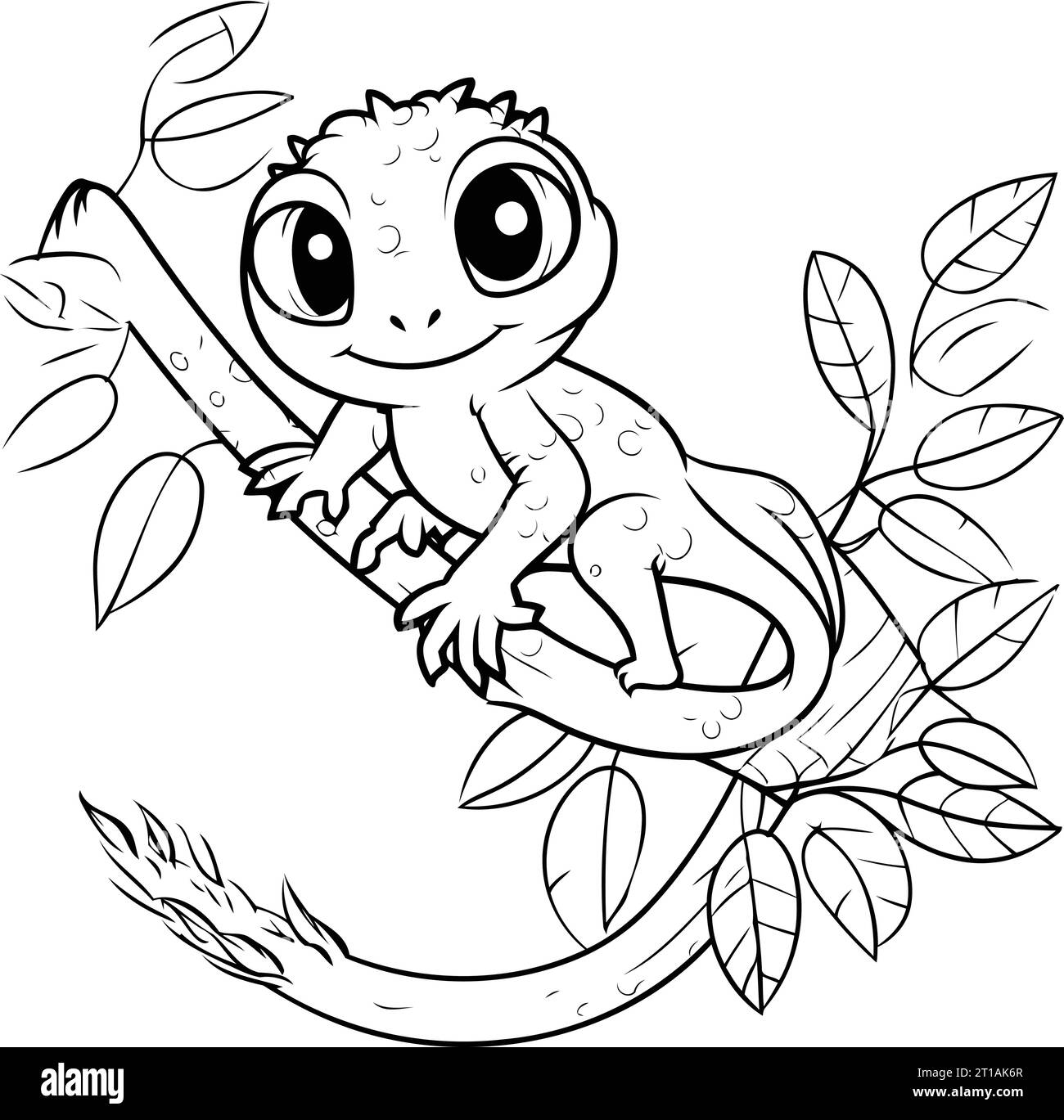 Coloring Page Outline Of Cartoon Chameleon On Tree Branch Stock Vector Image Art Alamy