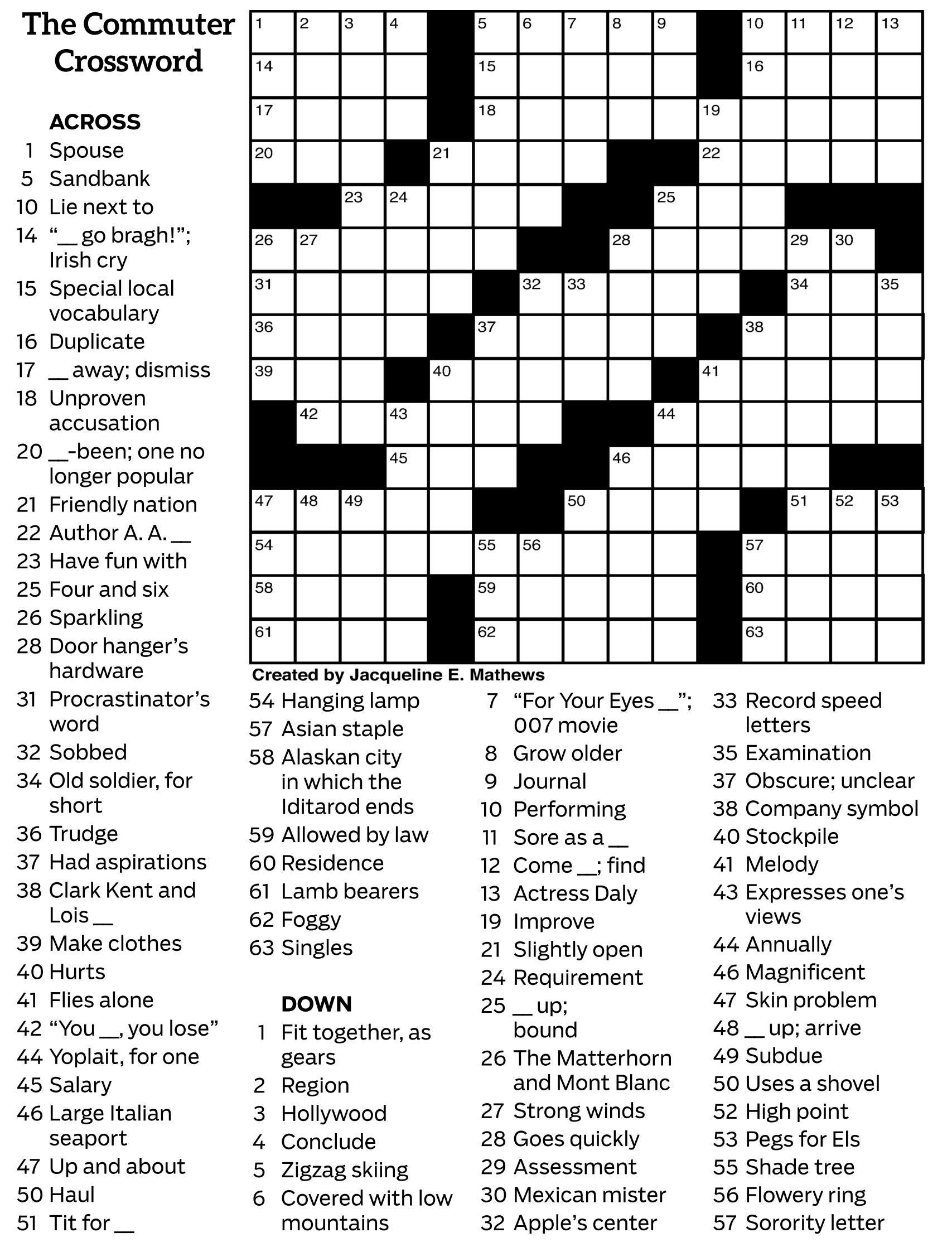Commuter Daily Crossword Puzzles Commuter Daily Crossword Puzzles