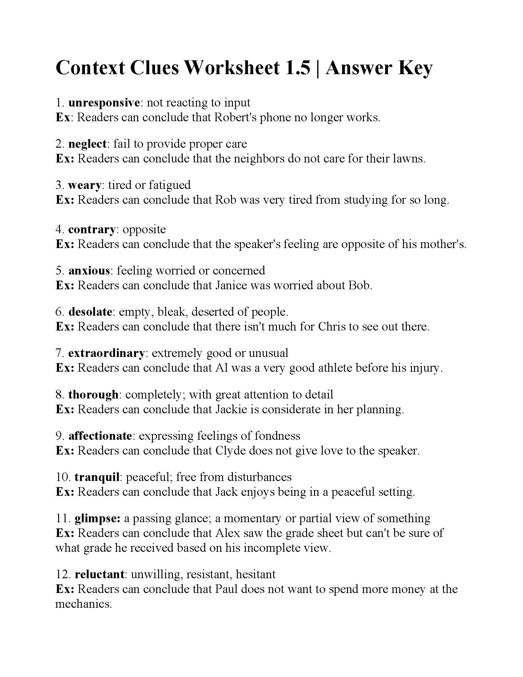 Context Clues Worksheet 1 5 Reading Activity Context Clues Worksheet 1 5 Reading Activity