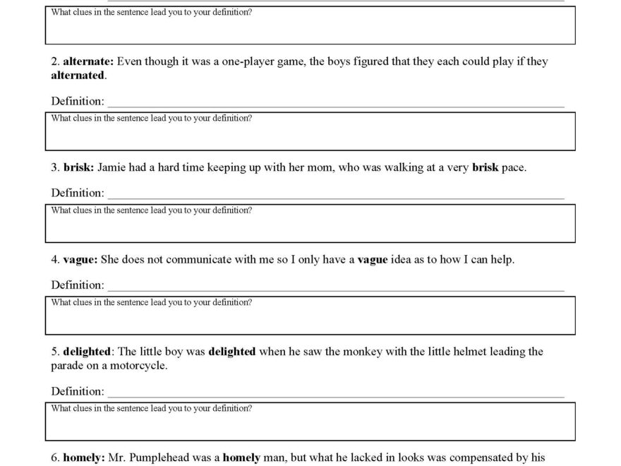 Context Clues Worksheets Ereading Worksheets