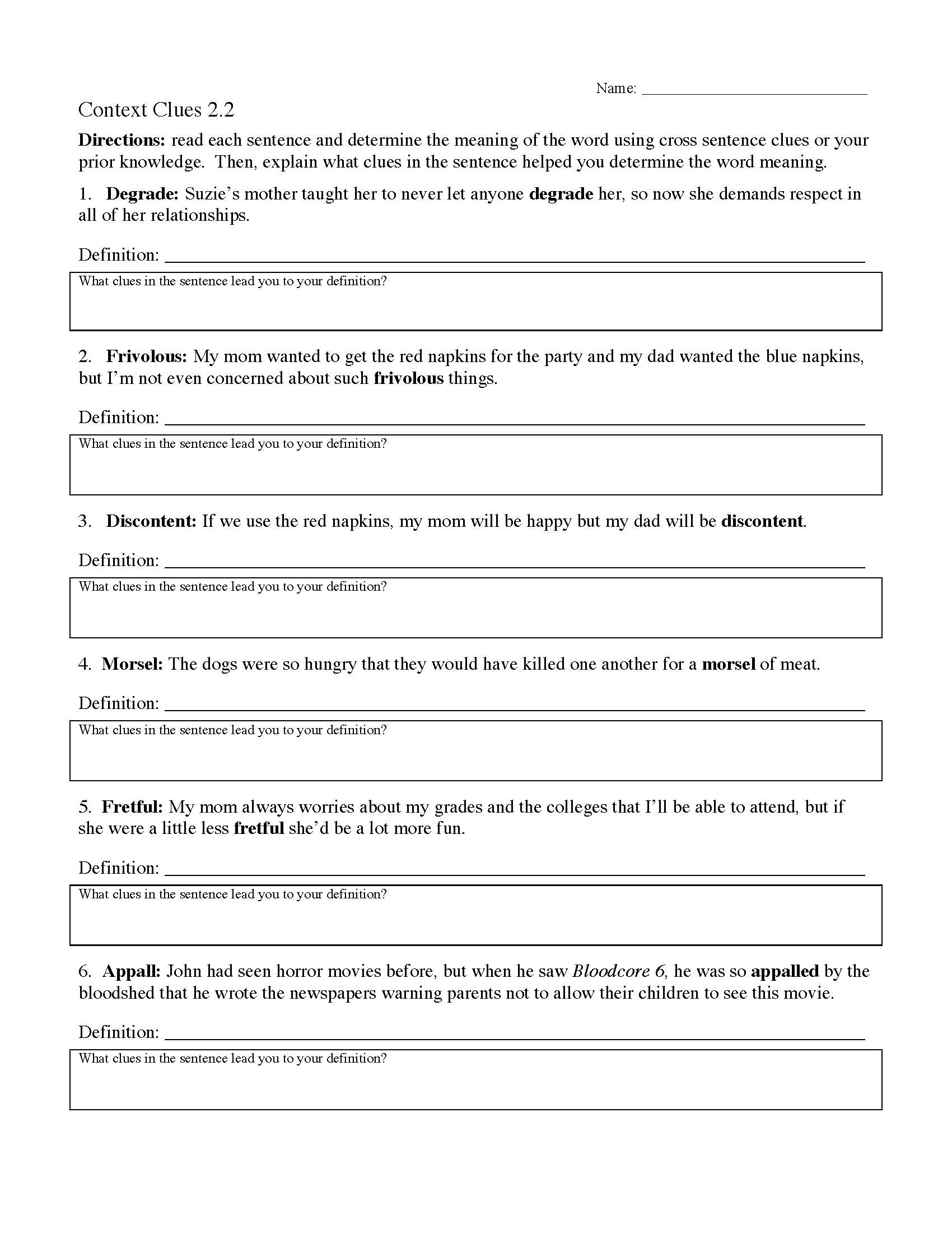 Context Clues Worksheets Ereading Worksheets