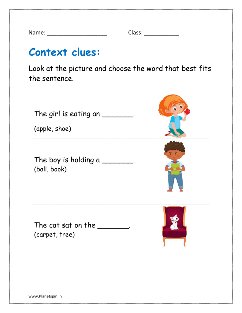 Context Clues Worksheets Grade 1 Planetspin in