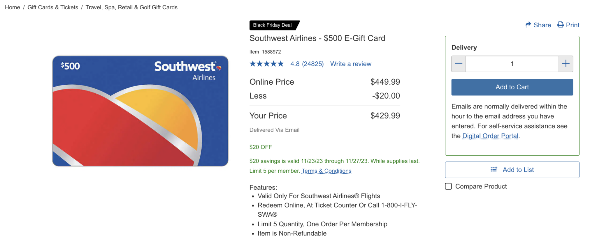Costco Buy 500 Southwest Gift Card For 430 Monkey Miles