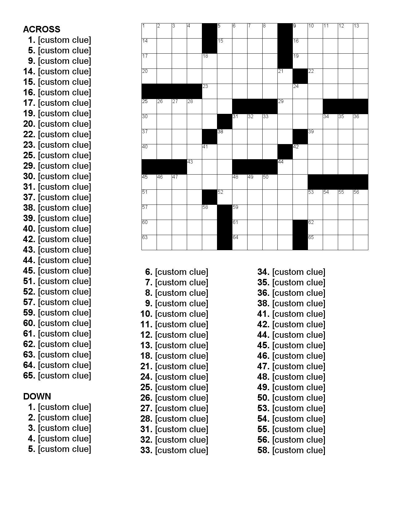 Printable Customized Crossword Puzzle