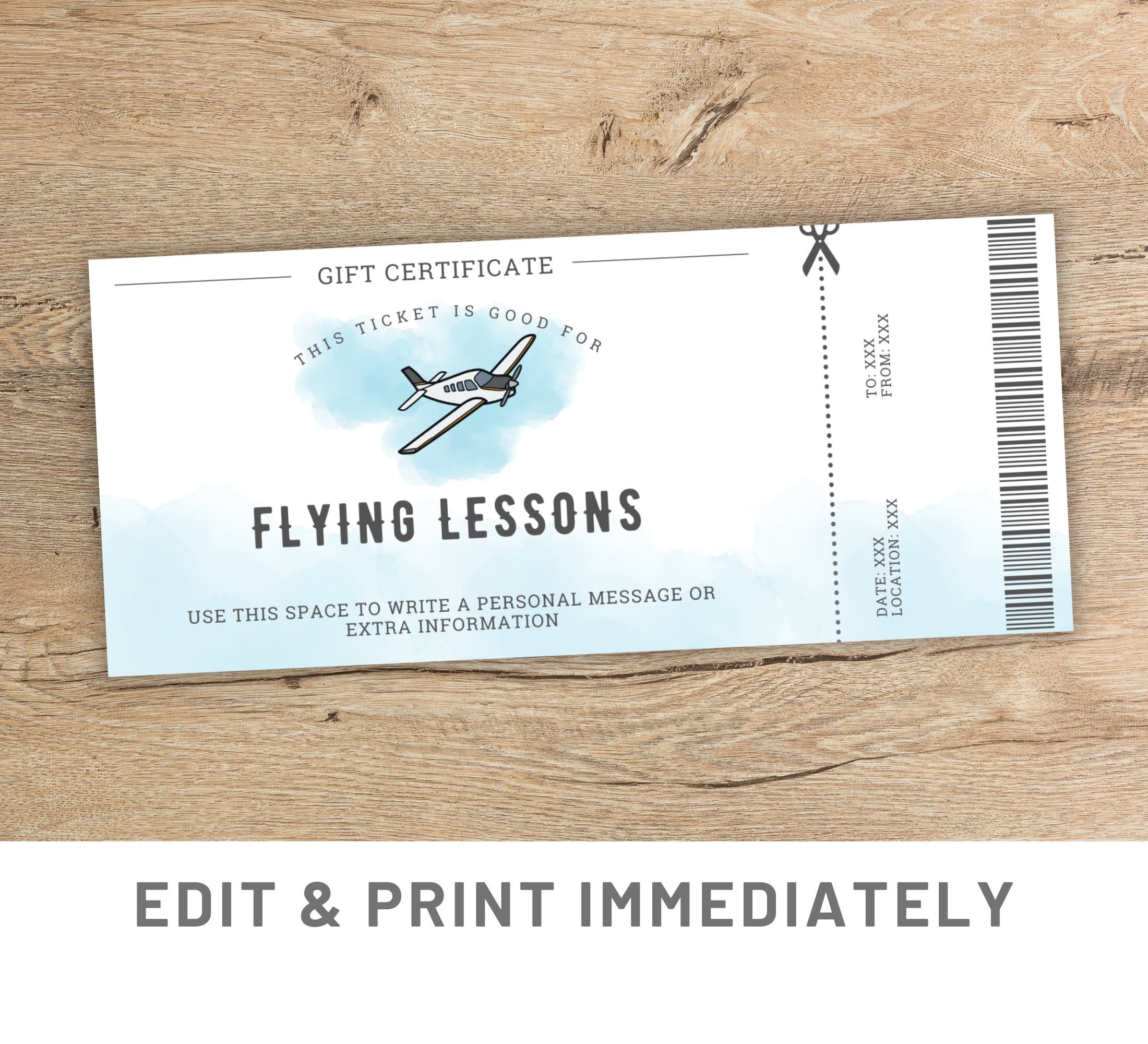 Custom Flying Lessons Voucher Flight Gift Coupon Template Canva Pilot Training Voucher Gift Card Flight School Printable Last Minute Gift Etsy