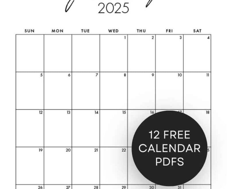 Cute 2025 Monthly Calendar Free Printable