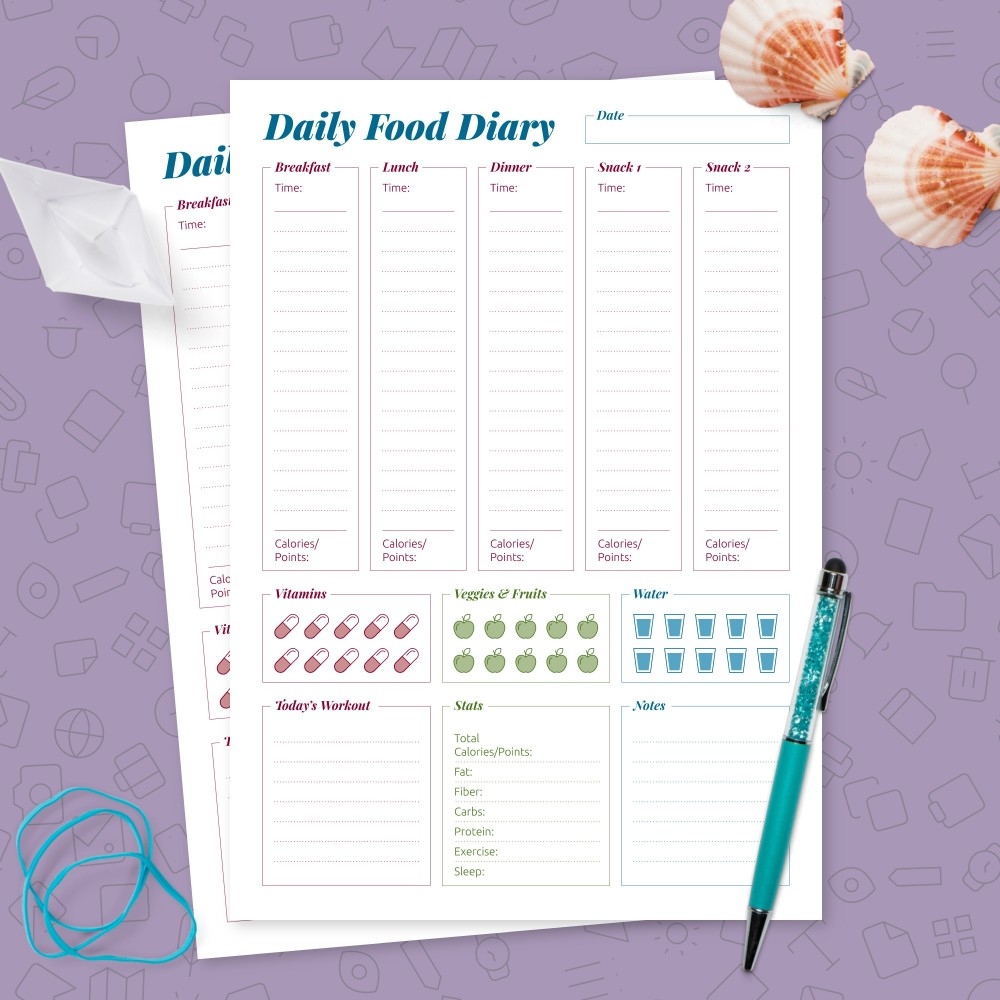 Daily Food Log amp Health Journal Template Printable PDF