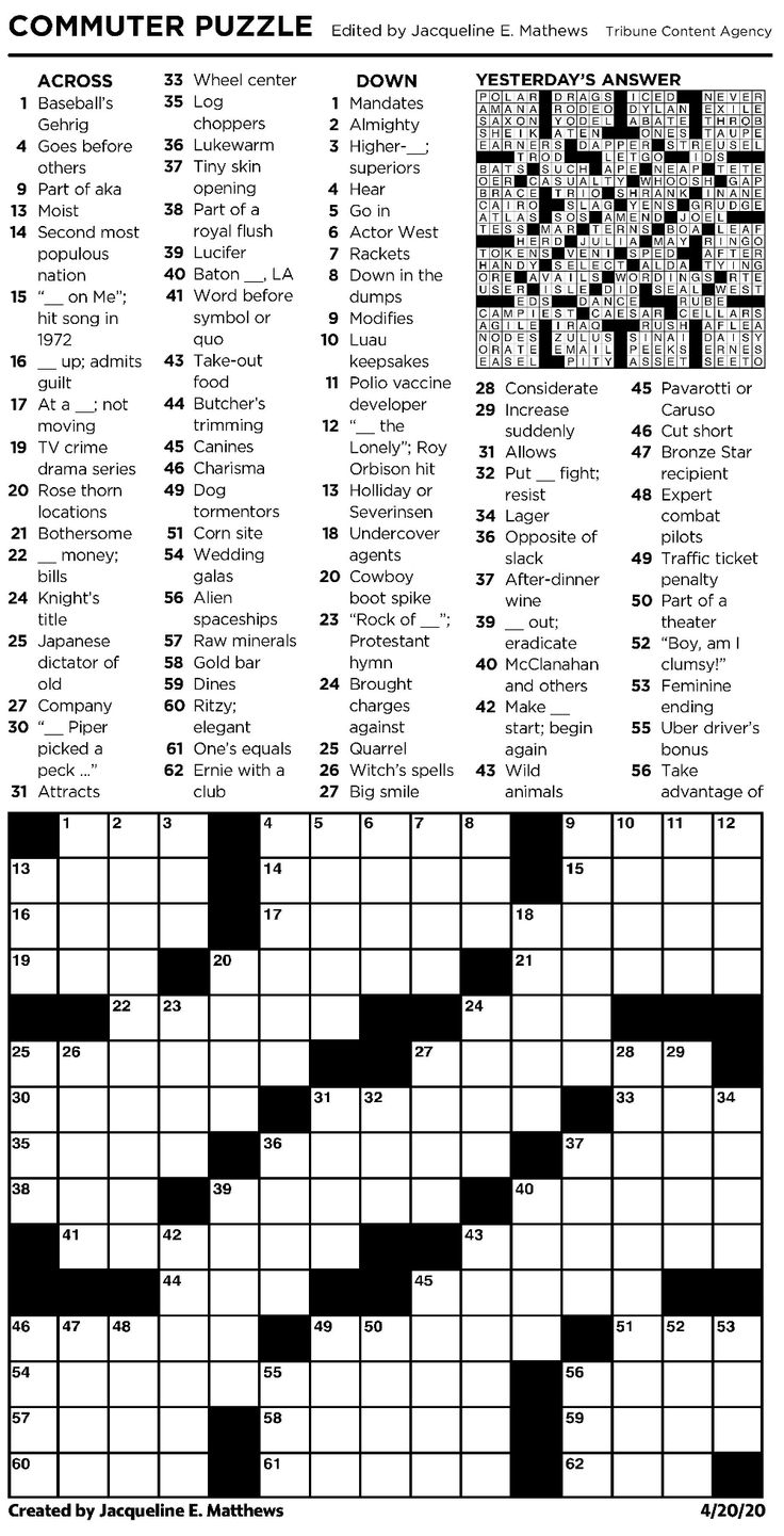 Printable Daily Commuter Crossword Puzzles Printable Daily Commuter Crossword Puzzles