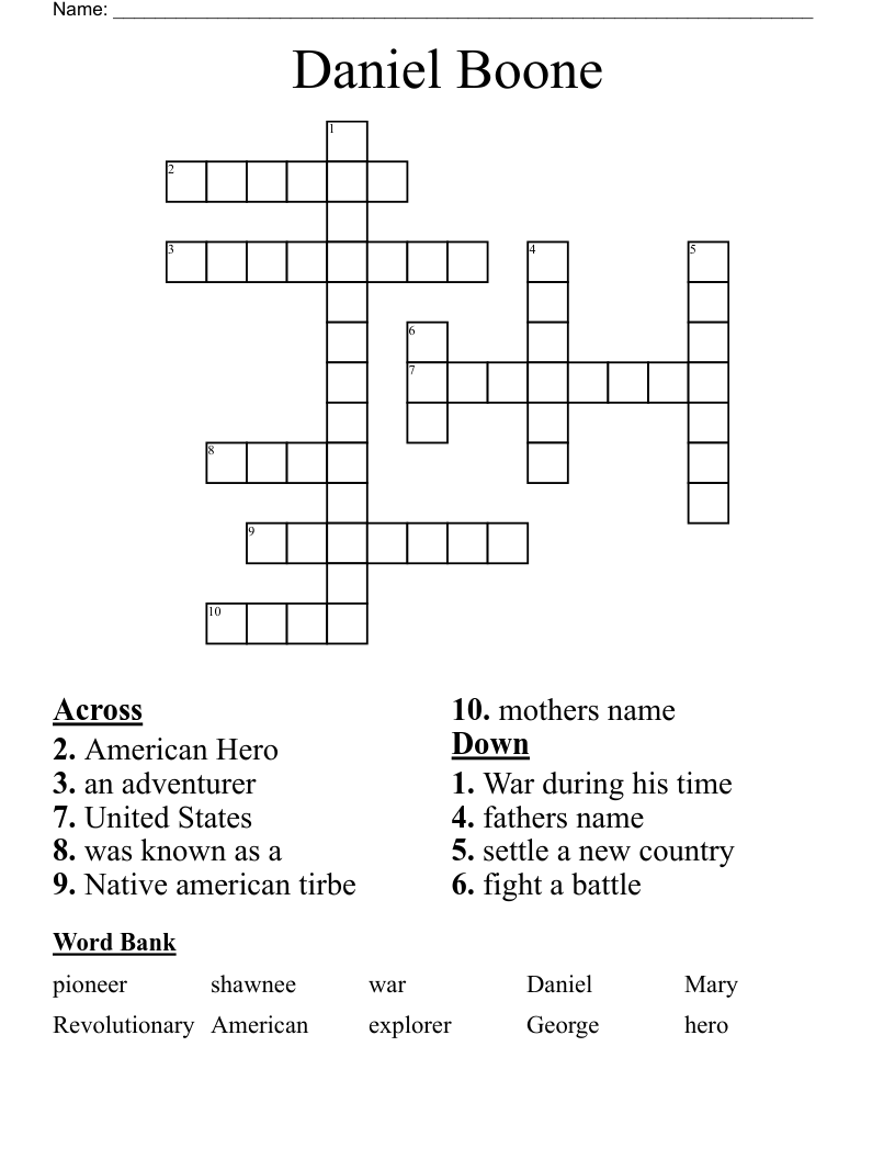 Daniel Boone Crossword WordMint