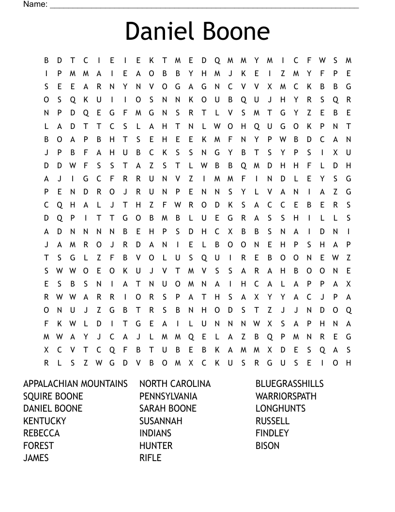 Daniel Boone Word Search WordMint