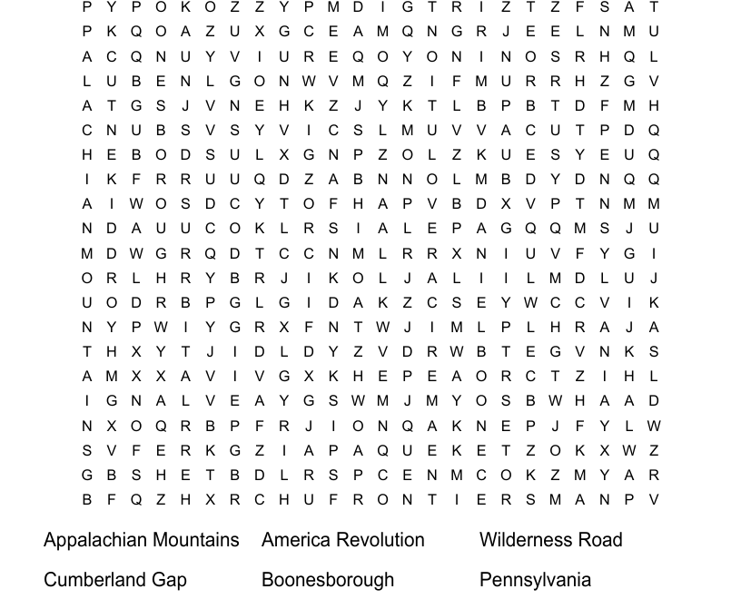 Daniel Boone Word Search WordMint
