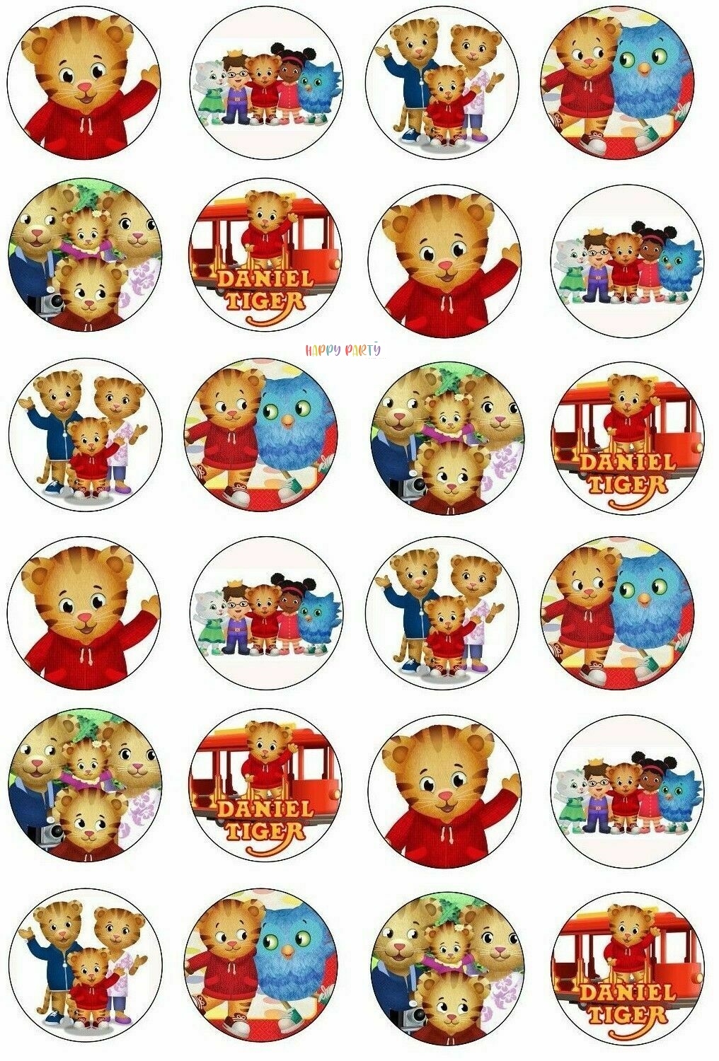Daniel Tiger Edible Cupcake Toppers 4cm UNCUT Images Happy Party Edible Cake Topper Custom Cake Topper
