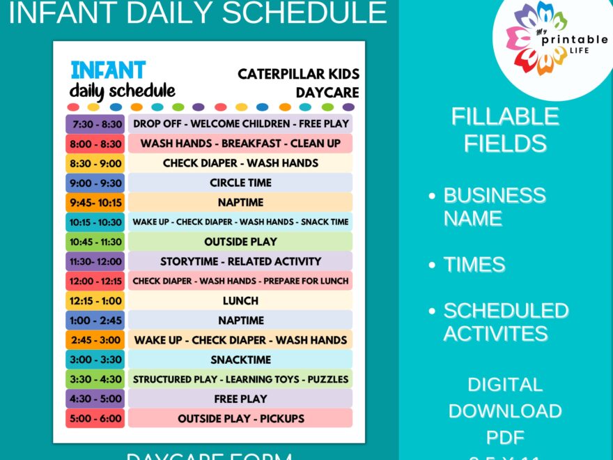 Daycare Daily Schedule For Infants Printable Child Care Fillable PDF Etsy