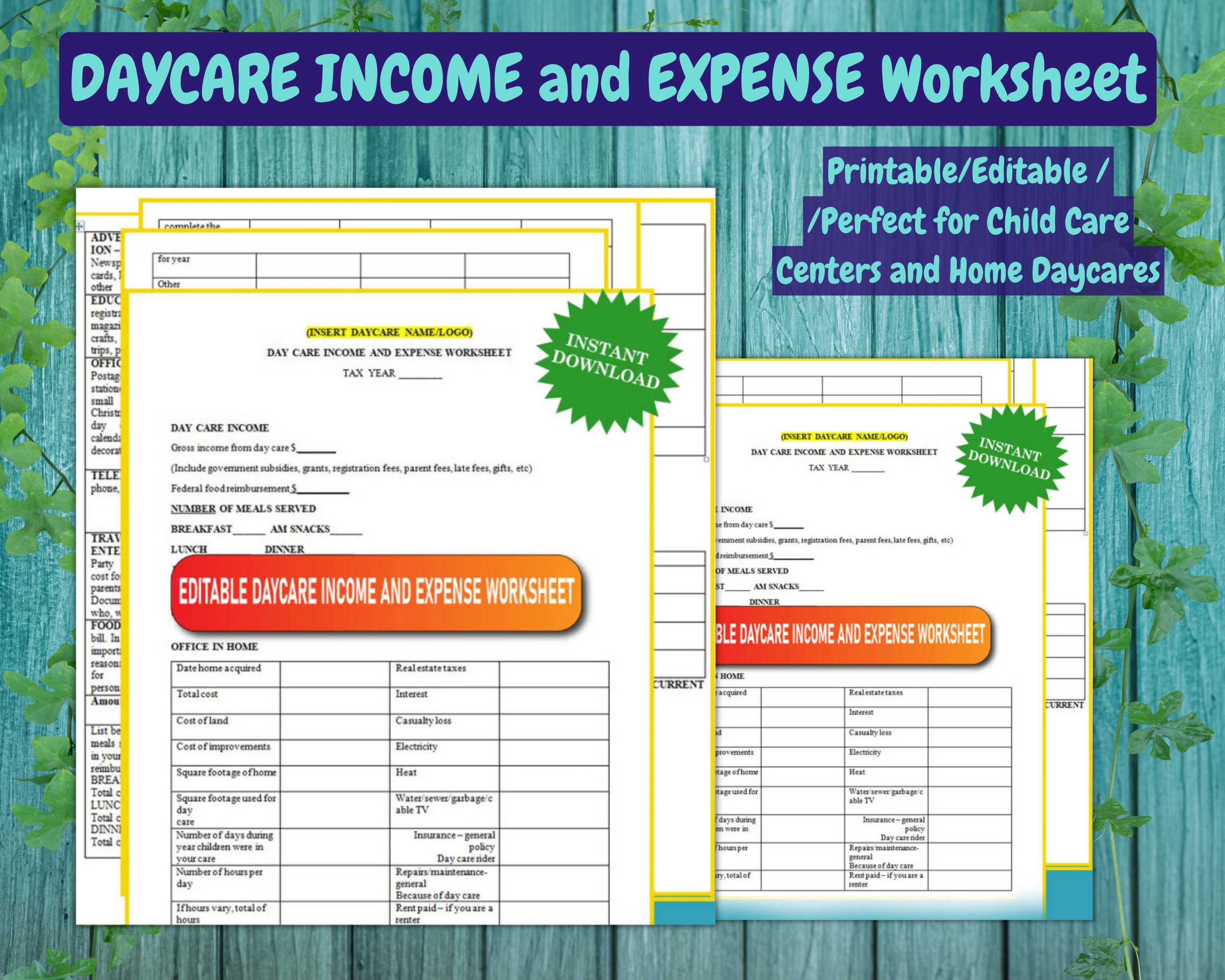 DAYCARE INCOME And EXPENSE Worksheet daycare Tax Time perfect For In Home preschool daycare Centers editable Form Etsy