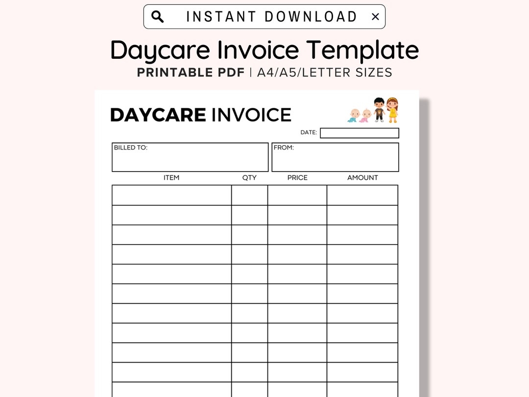 Daycare Invoice Printable Childcare Invoice Editable Invoice For Daycare Home Daycare Invoic Daycare Fee Invoice Child Care Forms Etsy