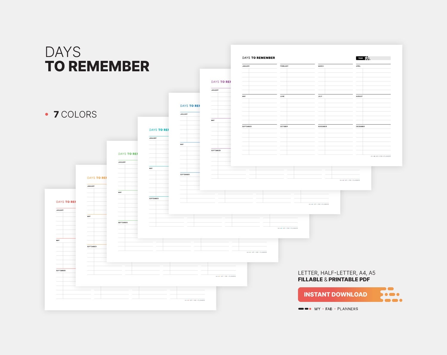 Days To Remember Board Important Dates Fillable Yearly Planner Birthday Date Calendar Reminder Printable Letter HL A4 A5 PDF Template Etsy
